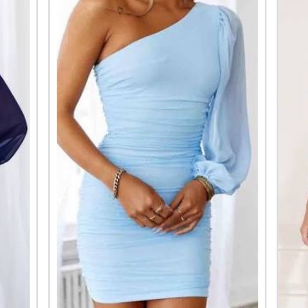One sleeve light blue homecoming dress